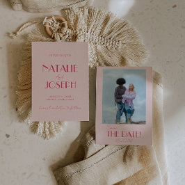 Elegant Light Deep Pink Minimalist Photo Wedding Save The Date