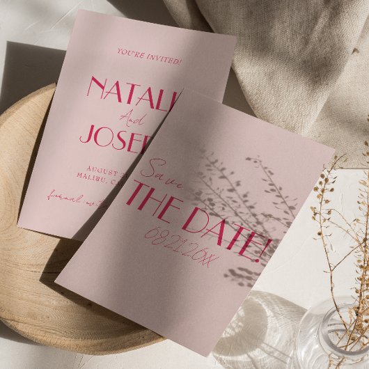 Elegant Light Deep Pink Minimalist Wedding Save The Date