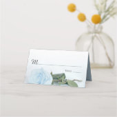 Elegant Light Dusty Blue Rose Wedding Write-In Platzkarte (Vorderseite)