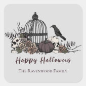Elegant Light Gray Gothic Happy Halloween Quadratischer Aufkleber (Vorderseite)