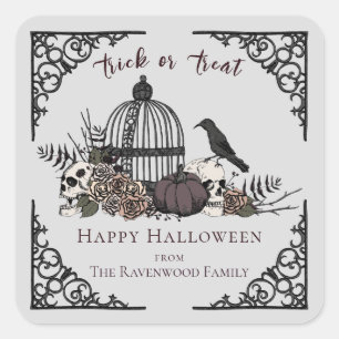 Elegant Light Gray Gothic Happy Halloween Quadratischer Aufkleber