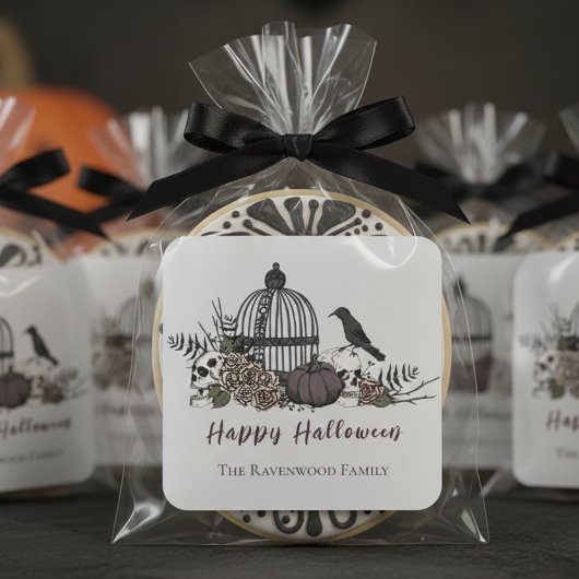 Elegant Light Gray Gothic Happy Halloween Quadratischer Aufkleber