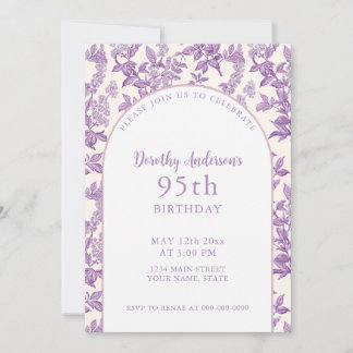 Elegant Light Lila Floral 95. Geburtstagsparty Einladung