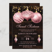Elegant Light Pink Christmas Baubles Sweet 16 Einladung (Vorne/Hinten)