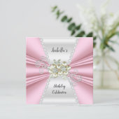 Elegant Light Pink Pearl White Diamond Geburtstag Einladung (Stehend Vorderseite)