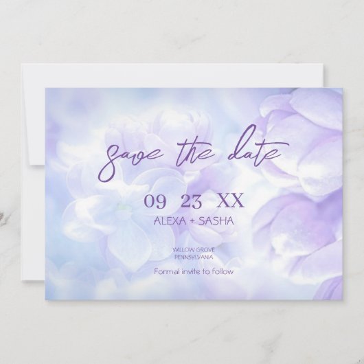 Elegant Light Purple Lilac Flowers Wedding Save The Date (Vorderseite)