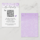 Elegant Light Purple Silver Butterfly RSVP QR Code Begleitkarte (Vorne/Hinten)