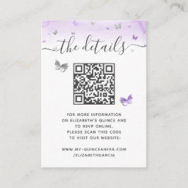 Elegant Light Purple Silver Butterfly RSVP QR Code Begleitkarte