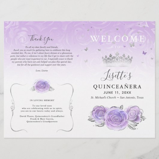 Elegant Light Purple Silver Quinceanera Program (Vorderseite)