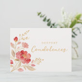 Elegant Light Red Floral & Golden Corner Sympathy (Stehend Vorderseite)