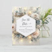 Elegant Lights Mason Jar Wedding Save The Date (Stehend Vorderseite)