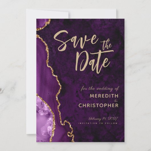 Elegant Lila Agate Save the Date (Vorderseite)
