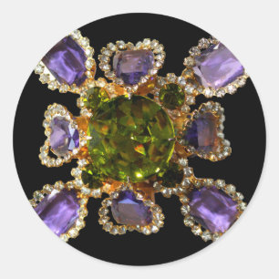 Elegant Lila Amethyst Diamonds Emeralds Runder Aufkleber