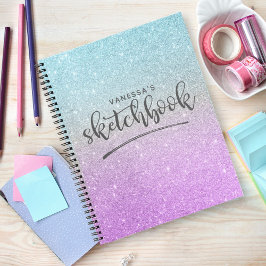 Elegant Lila Blue Glitzer Ombre Sketchbook Notizblock