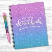 Elegant Lila Blue Glitzer Ombre Sketchbook Notizblock