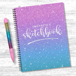 Elegant Lila Blue Glitzer Ombre Sketchbook Notizblock
