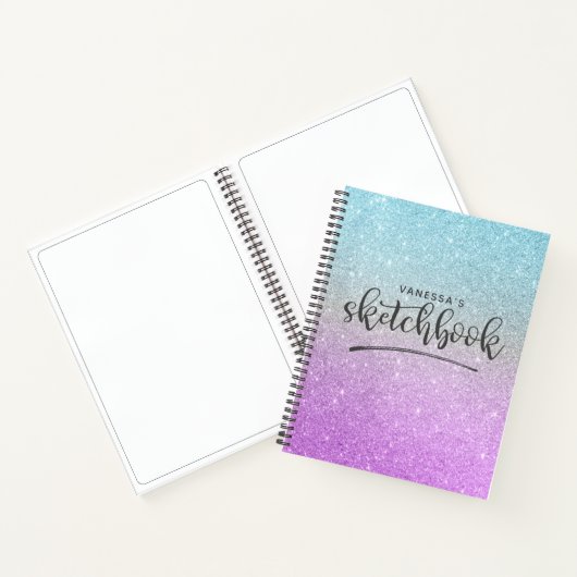 Elegant Lila Blue Glitzer Ombre Sketchbook Notizblock (Innenseite)