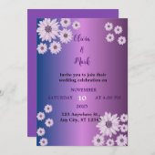 Elegant Lila Blue Gradient Blume Hochzeit Einladung (Vorne/Hinten)