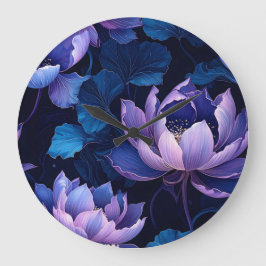 Elegant Lila Blue Lotus Dark Wall Clock Große Wanduhr