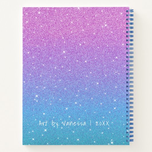 .Elegant Lila Blue Ombre Glitzer Sketchbook Hinwei Notizblock (Rückseite)