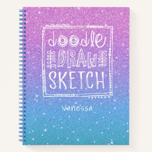 .Elegant Lila Blue Ombre Glitzer Sketchbook Hinwei Notizblock (Vorderseite)