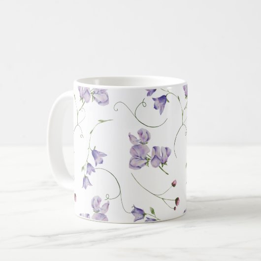 Elegant Lila Blumen Kaffeetasse (Vorderseite Links)