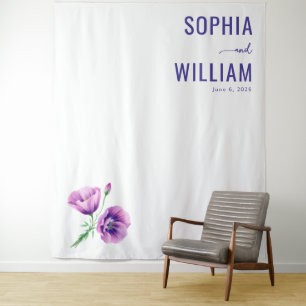 Elegant Lila Blumen Wandteppich