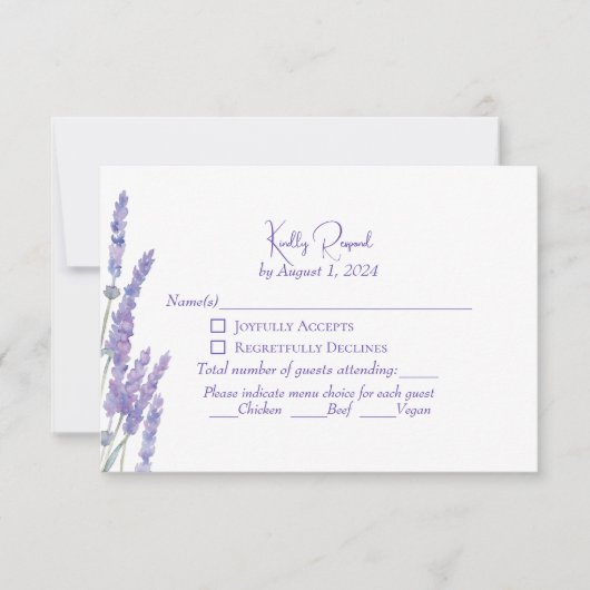 Elegant Lila Boho Lavender Blume Wedding RSVP Karte (Vorderseite)