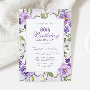 Elegant lila botanische Blumen zum 80. Geburtstag Einladung