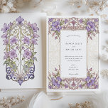 Elegant Lila Bougainvillea Wedding Lilac Einladung<br><div class="desc">Diese wunderschön gestaltete Hochzeitseinladung besticht durch ein delikates Jugendstil-Design mit kaskadierenden Bougainvillea-Blume in sanften Tönen aus lila, lila und Lavendel. Gerahmt mit goldenen Akzenten und üppigem grünem Blattwerk strahlt diese Einladung Eleganz und Eleganz aus. Die Vorderseite zeigt die Hochzeitsdetails mit einem personalisierten Monogramm und Blumenmotiven, während der Hinterteil einen verzierten...</div>