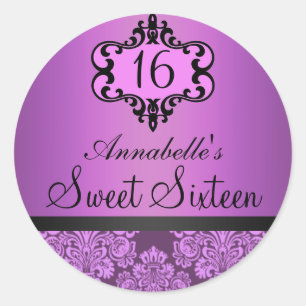 Elegant Lila Chic Damask Sweet 16 Aufkleber