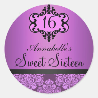 Elegant Lila Chic Damask Sweet 16 Aufkleber