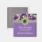 Elegant Lila Damask Sonnenblume Save the Date Magnet (Vorderseite/Rückseite)