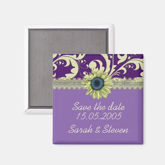 Elegant Lila Damask Sonnenblume Save the Date Magnet (Vorderseite/Rückseite)
