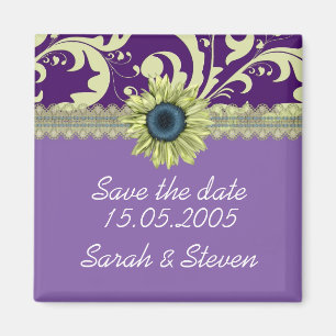 Elegant Lila Damask Sonnenblume Save the Date Magnet