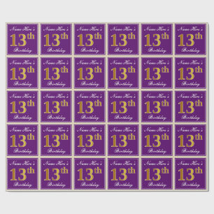 Elegant, Lila, Falsches Gold 13. Geburtstag + Name Geschenkpapier