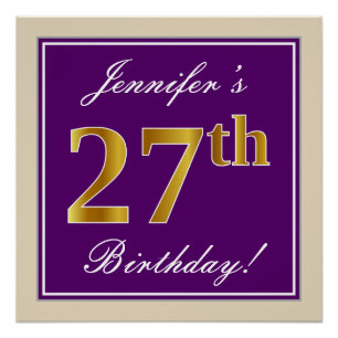 Elegant, Lila, Falsches Gold 27. Geburtstag + Name Poster