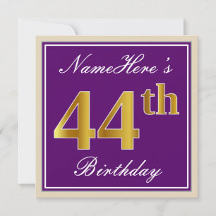 Elegant, Lila, Falsches Gold 44. Geburtstag + Name Einladung