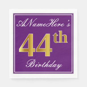 Elegant Lila, Falsches Gold 44. Geburtstag + Name Serviette