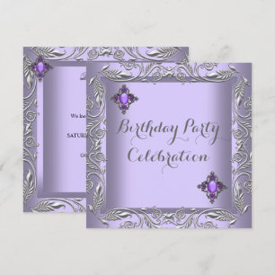 Elegant Lila Flieder Silber Juwel Geburtstagsfeier Einladung