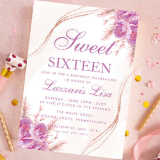 Elegant Lila Floral 16 . Geburtstag 16 Geburtstag Einladung