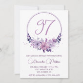Elegant Lila floral 97. Geburtstag Einladung (Vorderseite)
