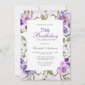 Elegant Lila floral Botanisch 70. Geburtstag Einladung (Vorderseite)