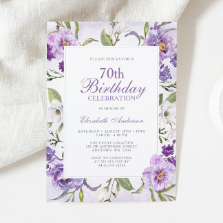 Elegant Lila floral Botanisch 70. Geburtstag Einladung