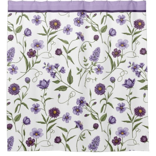Elegant Lila floral Botanisch Duschvorhang (Vorderseite)