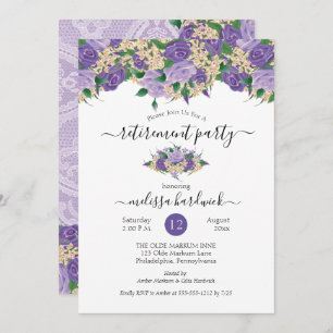Elegant Lila floral   Party für Spitzenruhestand Einladung