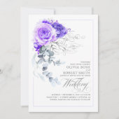Elegant Lila Floral Silver Greenery Boho Wedding Einladung (Vorderseite)