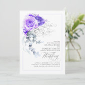 Elegant Lila Floral Silver Greenery Boho Wedding Einladung (Stehend Vorderseite)