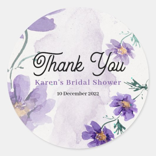 Elegant Lila floral Vielen Dank Round Sticker (Vorderseite)