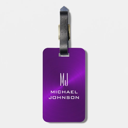 Elegant Lila gebürstet Metallic Mit Monogramm Gepäckanhänger (Rückseite vertikal)